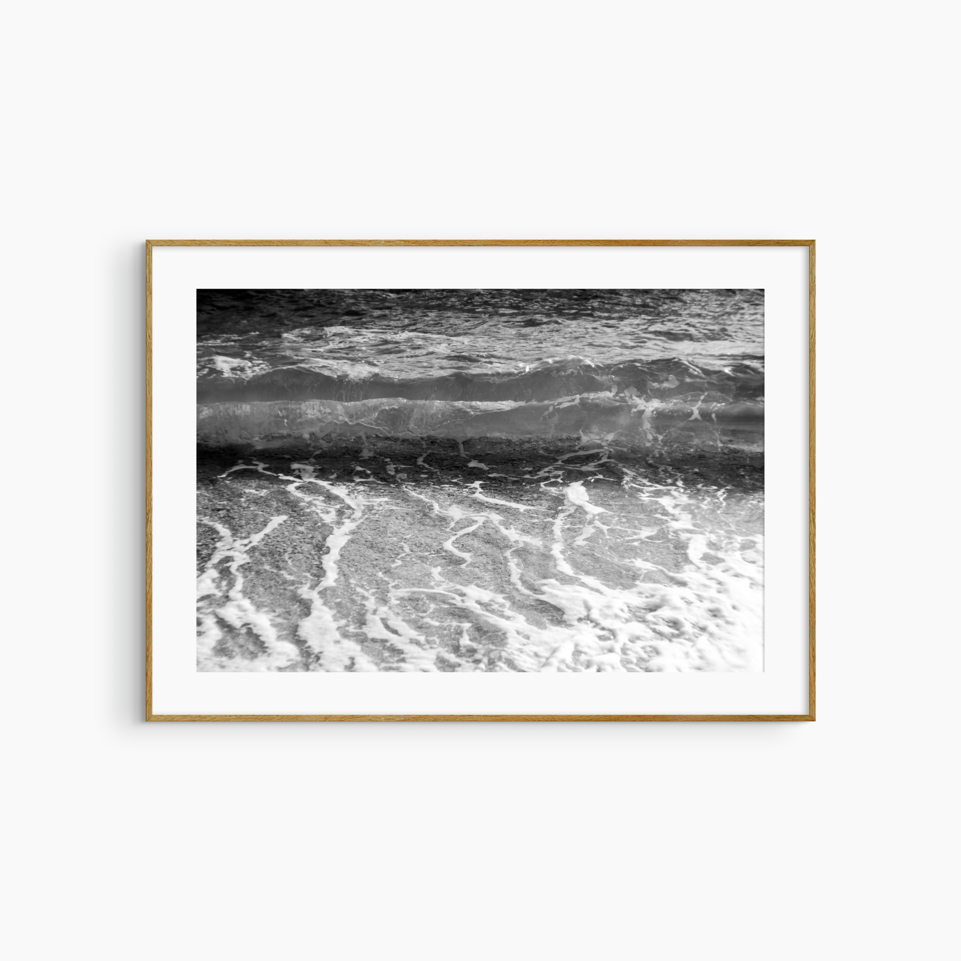 Black and white wave on pebble shore photography print, dramatic coastal wall art print