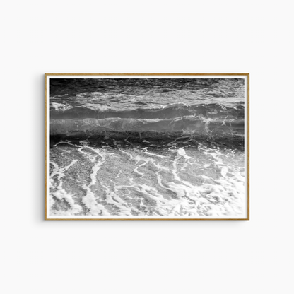Printable pebble shore wave photography, black and white coastal wall art, foam trail print