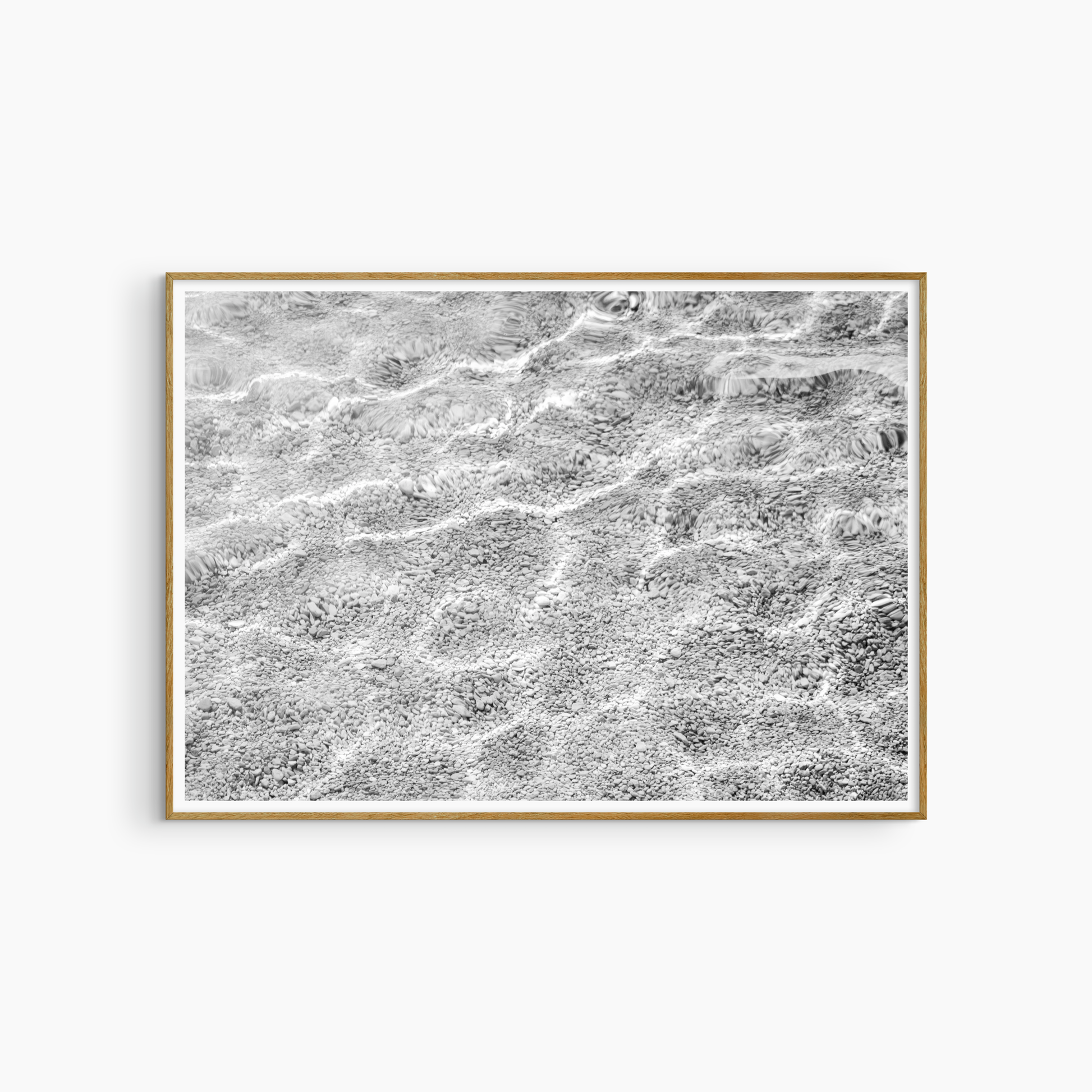Minimalist pebble shore photography printable, black and white water and stone wall art, abstract print