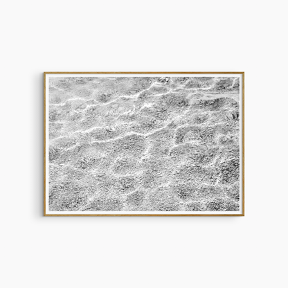 Minimalist pebble shore photography printable, black and white water and stone wall art, abstract print