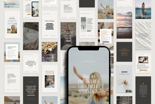 SOLENNE social media Canva templates. Feminine, neutral aesthetic, modern Instagram posts and stories for coaches, mentors, and course creators. Clean, chic, elegant design.
