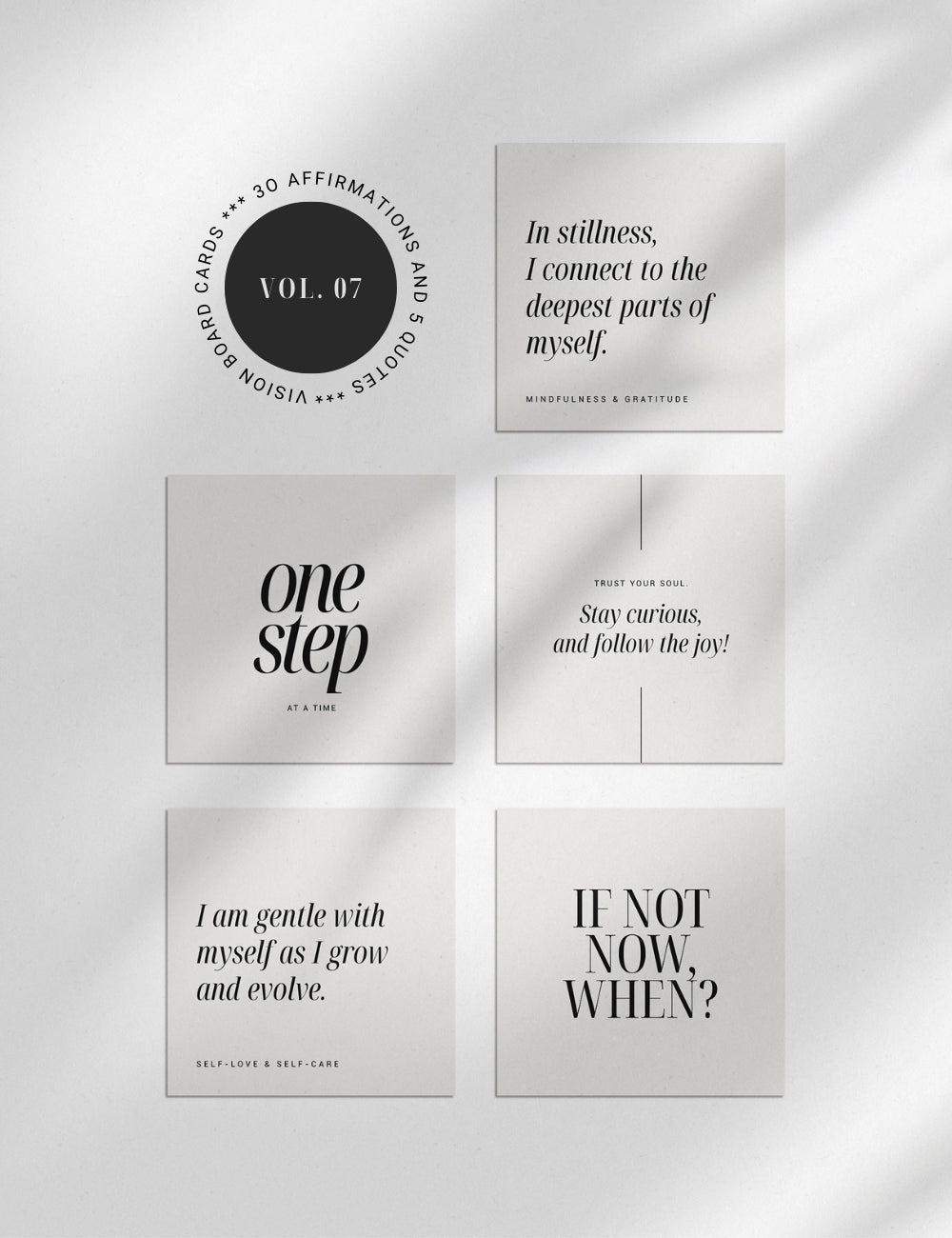 Printable Vision Boards Cards for Women: 30 Affirmations + 5 Quotes. Minimalist Feminine Aesthetic.