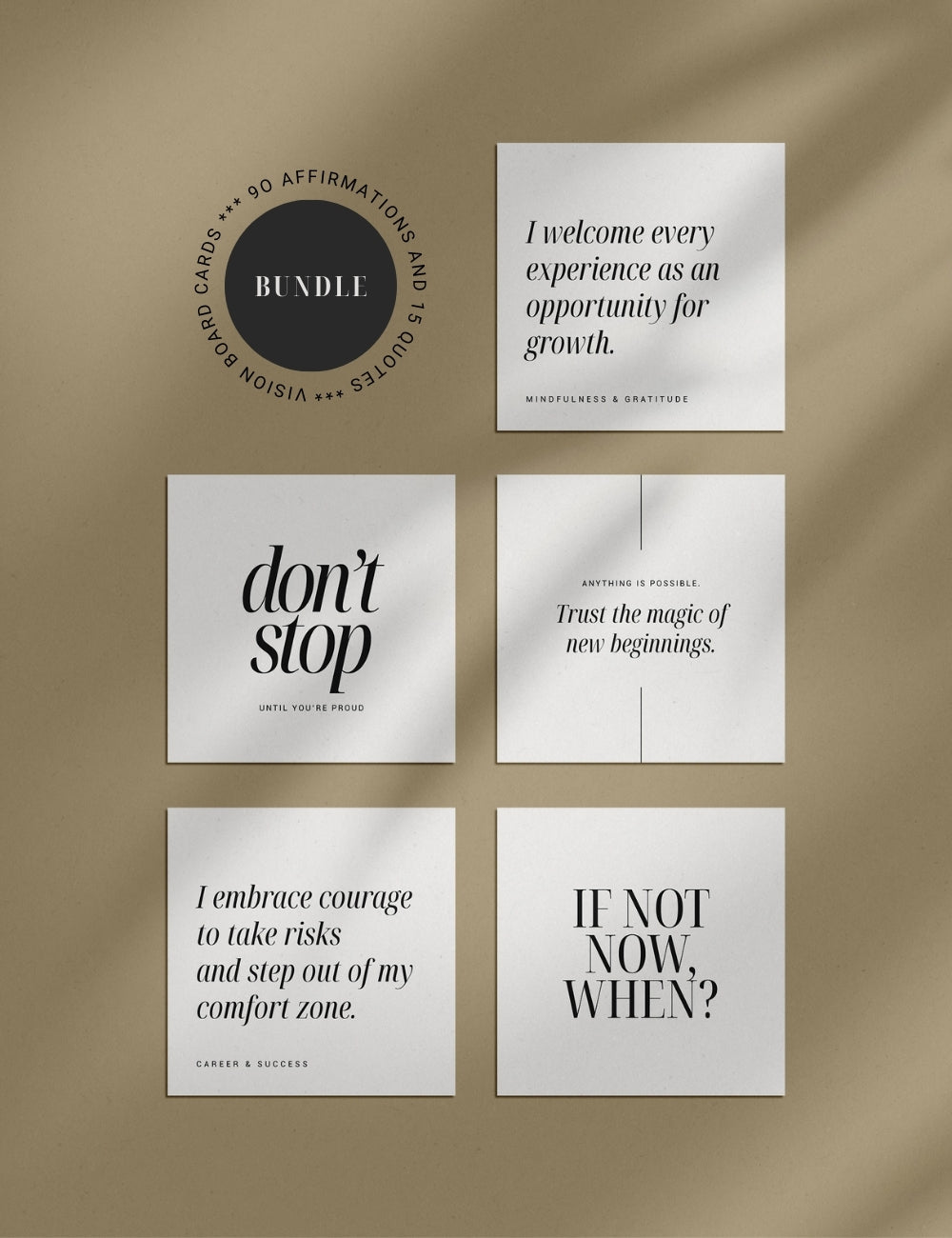 Printable Vision Board Cards Bundle. Printable Quotes and Affirmation Cards for Women. Minimalist Feminine Aesthetic.