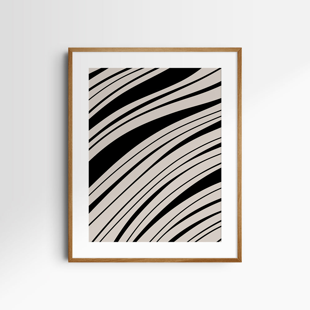 Neutral Abstract Art. Wavy Black and Beige. Printable Wall Art Illustration.