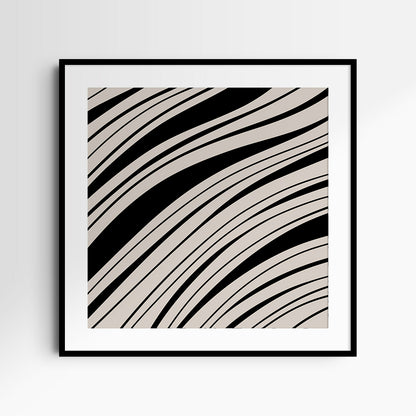 Neutral Abstract Art. Wavy Black and Beige. Printable Wall Art Illustration.