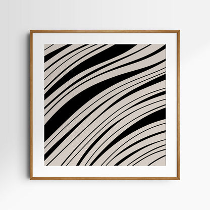 Neutral Abstract Art. Wavy Black and Beige. Printable Wall Art Illustration.