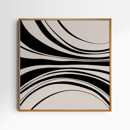 Neutral Abstract Art. Wavy Black and Beige. Printable Wall Art Illustration.