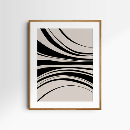 Neutral Abstract Art. Wavy Black and Beige. Printable Wall Art Illustration.