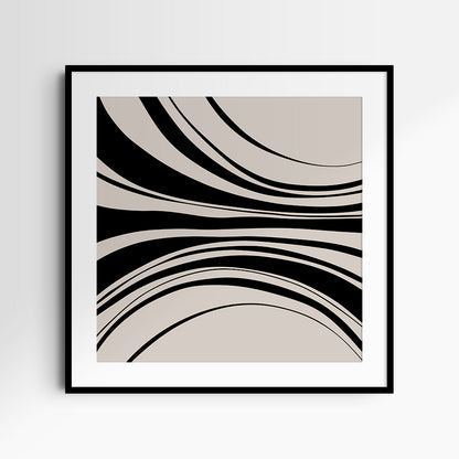 Neutral Abstract Art. Wavy Black and Beige. Printable Wall Art Illustration.