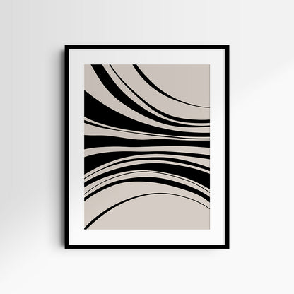 Neutral Abstract Art. Wavy Black and Beige. Printable Wall Art Illustration.