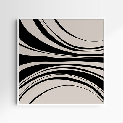Neutral Abstract Art. Wavy Black and Beige. Printable Wall Art Illustration.
