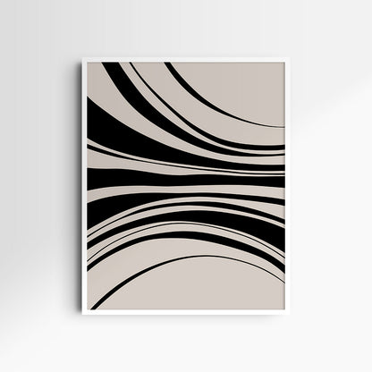 Neutral Abstract Art. Wavy Black and Beige. Printable Wall Art Illustration.