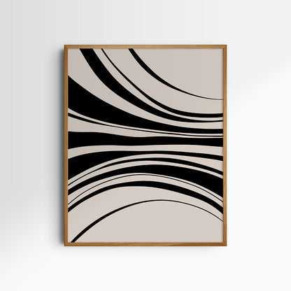 Neutral Abstract Art. Wavy Black and Beige. Printable Wall Art Illustration.