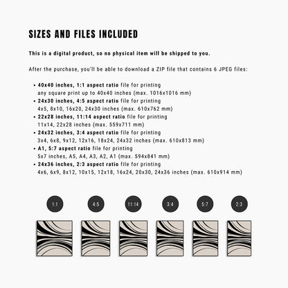 Neutral Abstract Art. Wavy Black and Beige. Printable Wall Art Illustration.