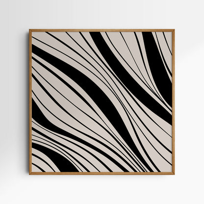 Neutral Abstract Art. Wavy Black and Beige. Printable Wall Art Illustration.
