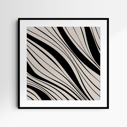 Neutral Abstract Art. Wavy Black and Beige. Printable Wall Art Illustration.