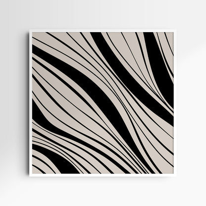 Neutral Abstract Art. Wavy Black and Beige. Printable Wall Art Illustration.