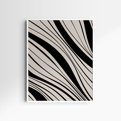 Neutral Abstract Art. Wavy Black and Beige. Printable Wall Art Illustration.