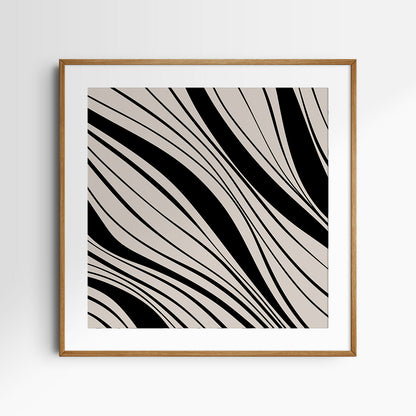 Neutral Abstract Art. Wavy Black and Beige. Printable Wall Art Illustration.