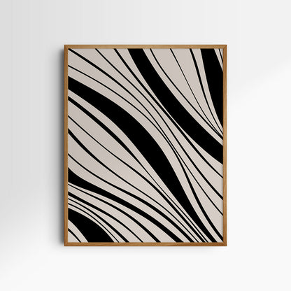 Neutral Abstract Art. Wavy Black and Beige. Printable Wall Art Illustration.