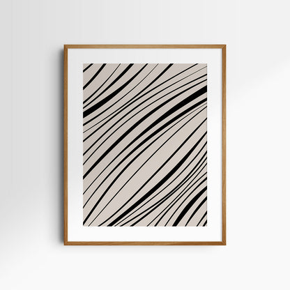 Neutral Abstract Art. Wavy Black and Beige. Printable Wall Art Illustration.