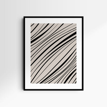 Neutral Abstract Art. Wavy Black and Beige. Printable Wall Art Illustration.