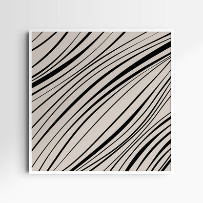 Neutral Abstract Art. Wavy Black and Beige. Printable Wall Art Illustration.