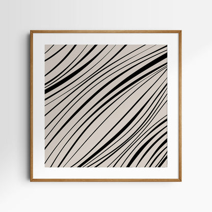 Neutral Abstract Art. Wavy Black and Beige. Printable Wall Art Illustration.