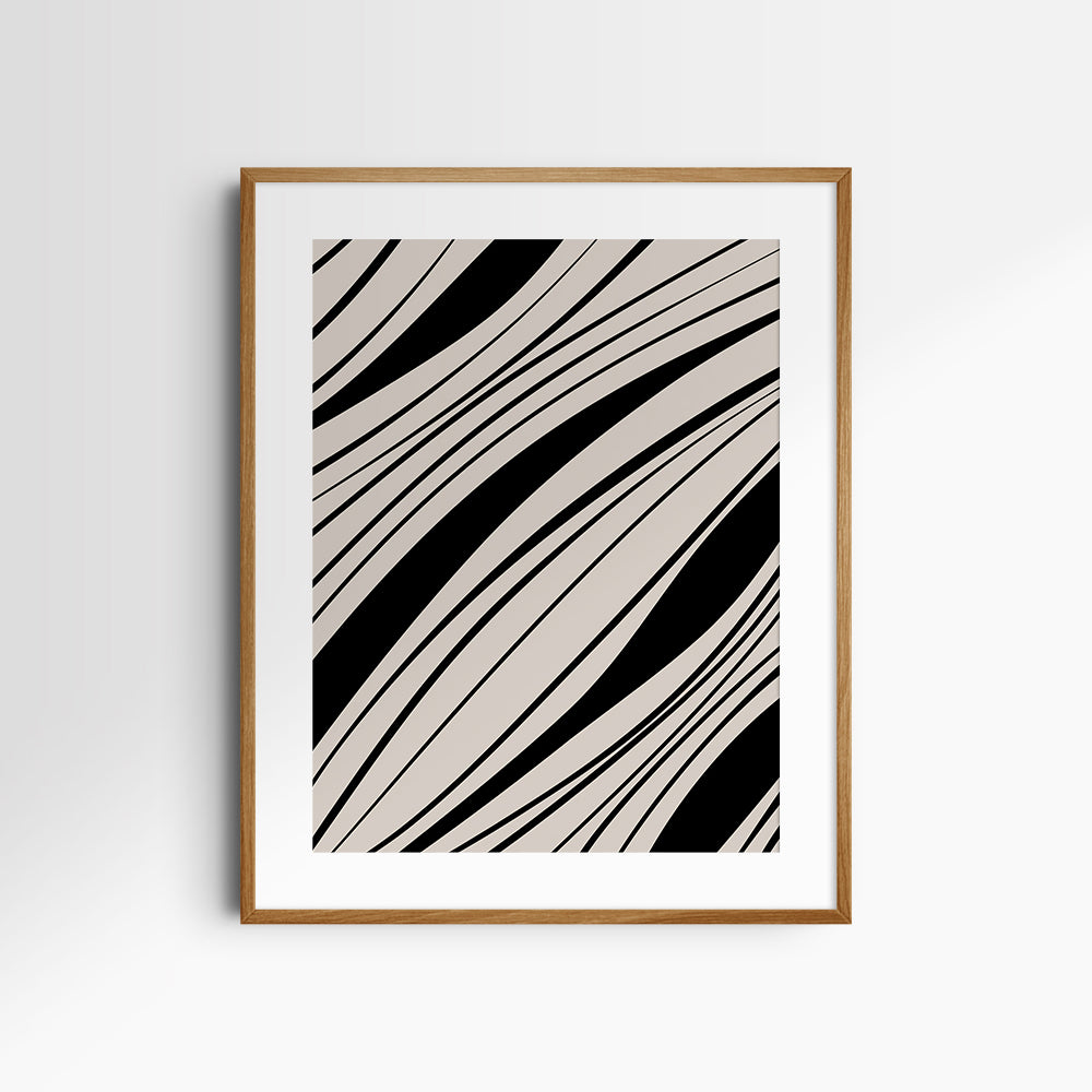 Neutral Abstract Art. Wavy Black and Beige. Printable Wall Art Illustration.