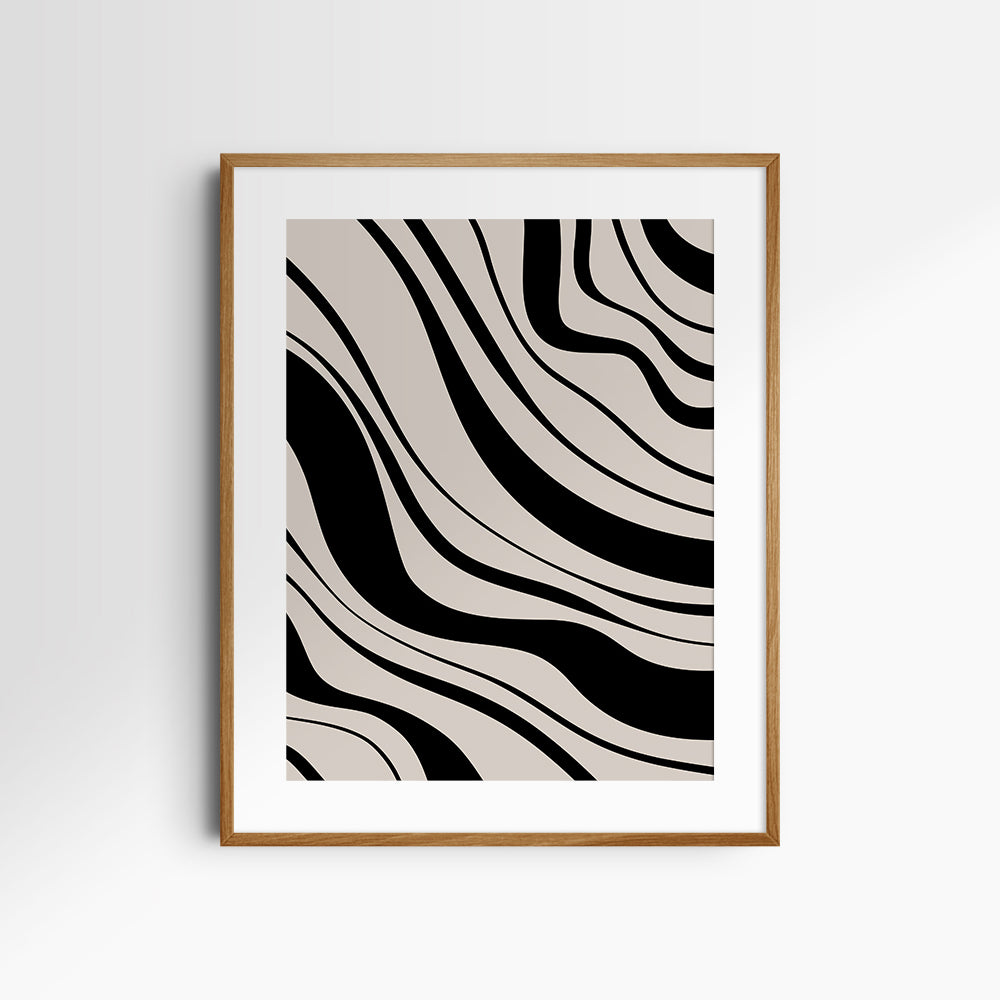 Neutral Abstract Art. Wavy Black and Beige. Printable Wall Art Illustration.