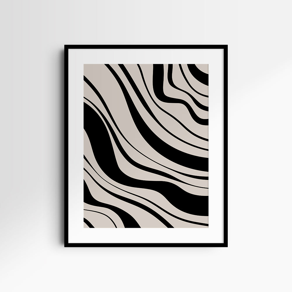 Neutral Abstract Art. Wavy Black and Beige. Printable Wall Art Illustration.