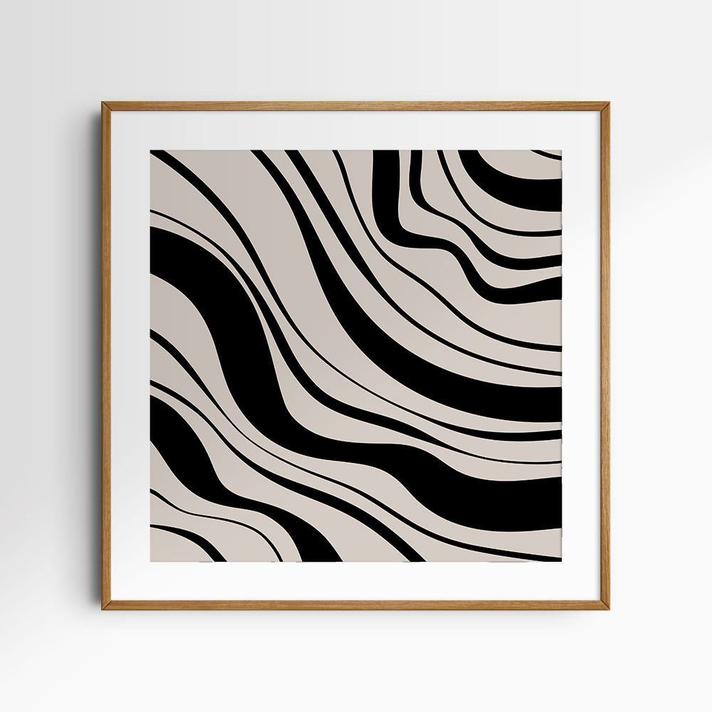 Neutral Abstract Art. Wavy Black and Beige. Printable Wall Art Illustration.