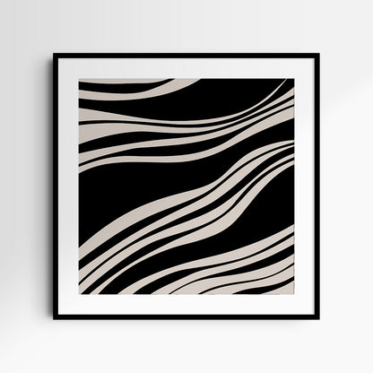 Neutral Abstract Art. Wavy Black and Beige. Printable Wall Art Illustration.