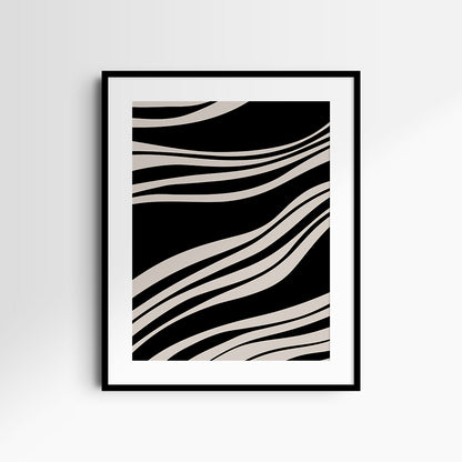 Neutral Abstract Art. Wavy Black and Beige. Printable Wall Art Illustration.