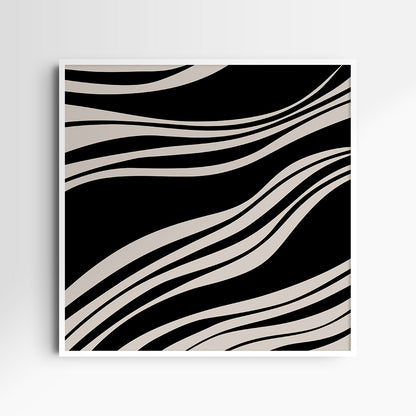 Neutral Abstract Art. Wavy Black and Beige. Printable Wall Art Illustration.