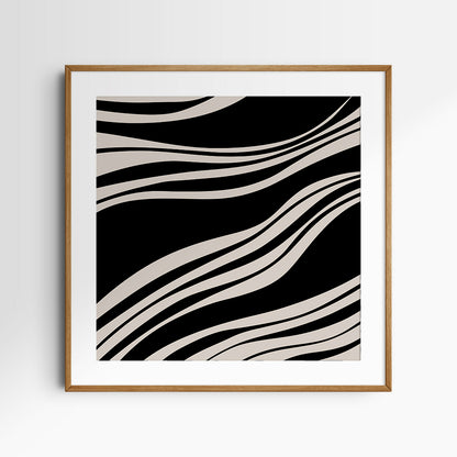 Neutral Abstract Art. Wavy Black and Beige. Printable Wall Art Illustration.