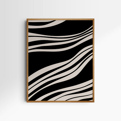 Neutral Abstract Art. Wavy Black and Beige. Printable Wall Art Illustration.
