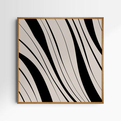 Neutral Abstract Art. Wavy Black and Beige. Printable Wall Art Illustration.