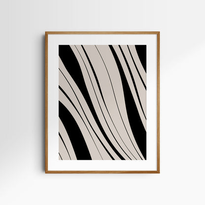Neutral Abstract Art. Wavy Black and Beige. Printable Wall Art Illustration.