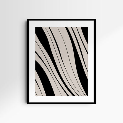 Neutral Abstract Art. Wavy Black and Beige. Printable Wall Art Illustration.