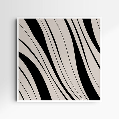 Neutral Abstract Art. Wavy Black and Beige. Printable Wall Art Illustration.