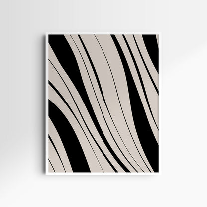 Neutral Abstract Art. Wavy Black and Beige. Printable Wall Art Illustration.
