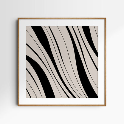 Neutral Abstract Art. Wavy Black and Beige. Printable Wall Art Illustration.