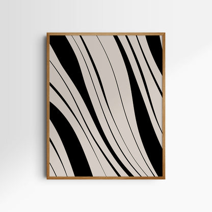 Neutral Abstract Art. Wavy Black and Beige. Printable Wall Art Illustration.