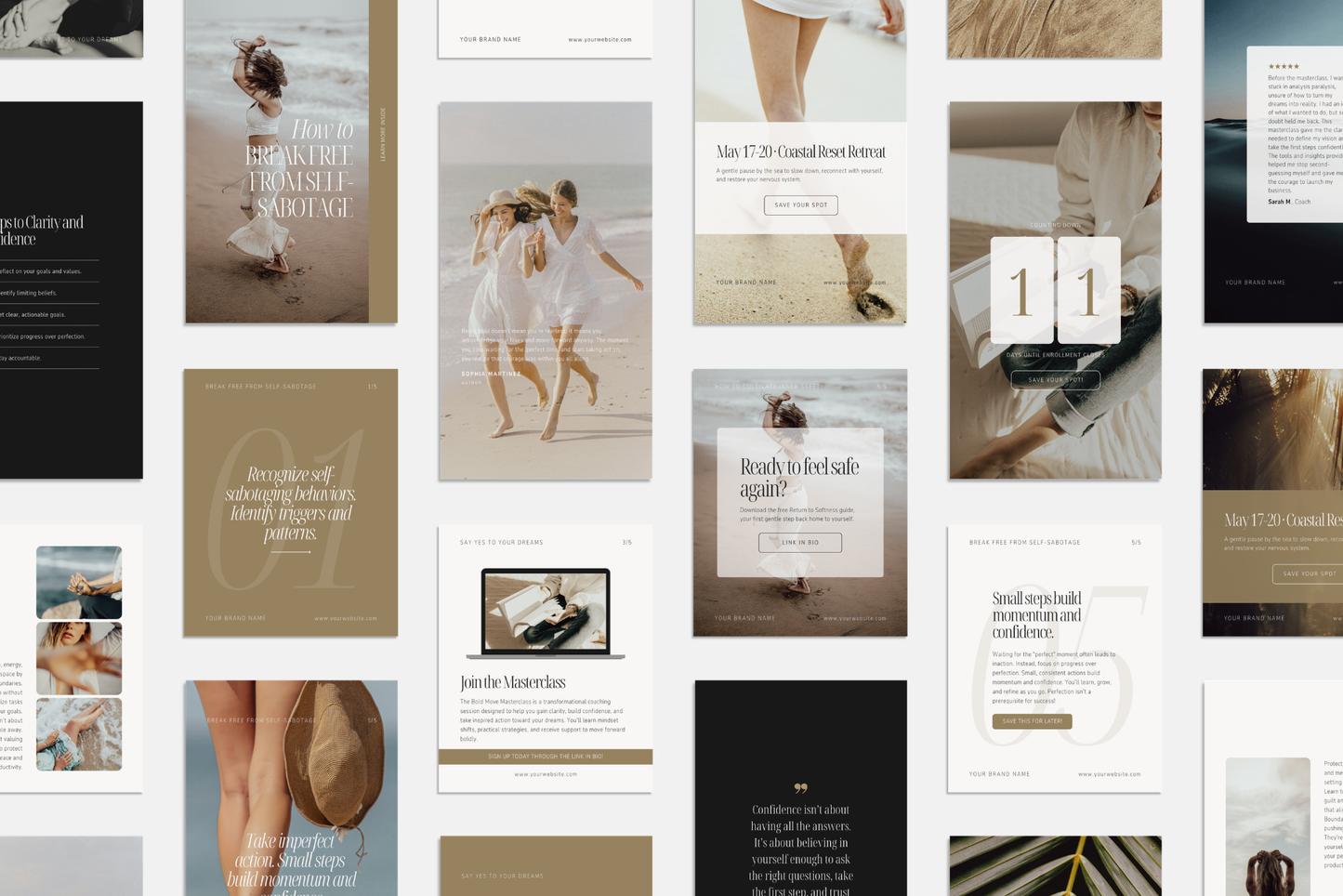 Social media Canva templates, modern, feminine posts and stories for wellness coaches and mentors