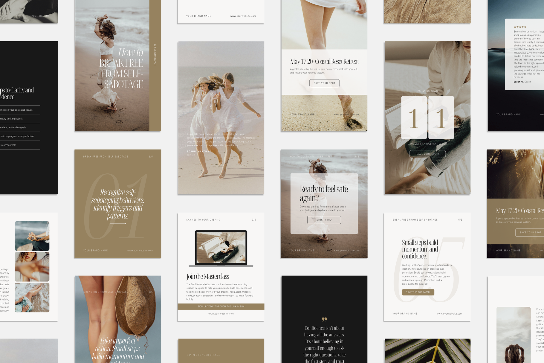 Social media Canva templates, modern, feminine posts and stories for wellness coaches and mentors