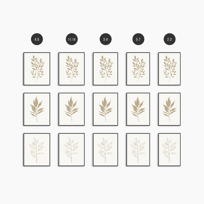 BOTANICAL WALL ART. NEUTRAL LEAF ART SET OF 3 PRINTS. Printable Wall Art Illustration.