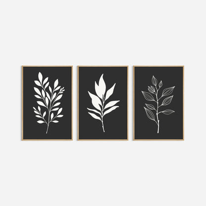 BOTANICAL WALL ART. NEUTRAL LEAF ART SET OF 3 PRINTS. Printable Wall Art Illustration.