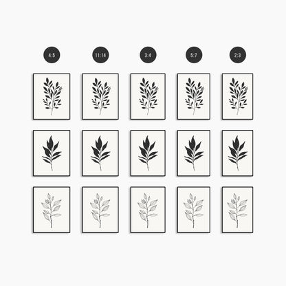 BOTANICAL WALL ART. NEUTRAL LEAF ART SET OF 3 PRINTS. Printable Wall Art Illustration.
