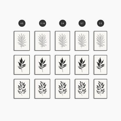 BOTANICAL WALL ART. NEUTRAL LEAF ART SET OF 3 PRINTS. Printable Wall Art Illustration.
